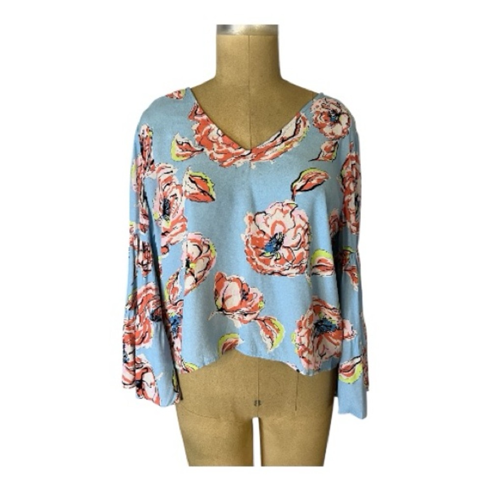 Tracy Reese Plenty Floral V-Neck Blouse in Blue and Pink